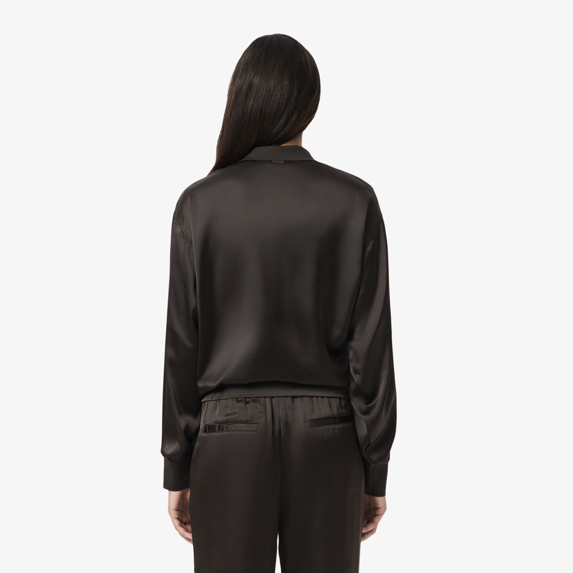 Eva Cinched Satin Shirt Black | Dynamite fetico23SS BLACKCUTOUT 