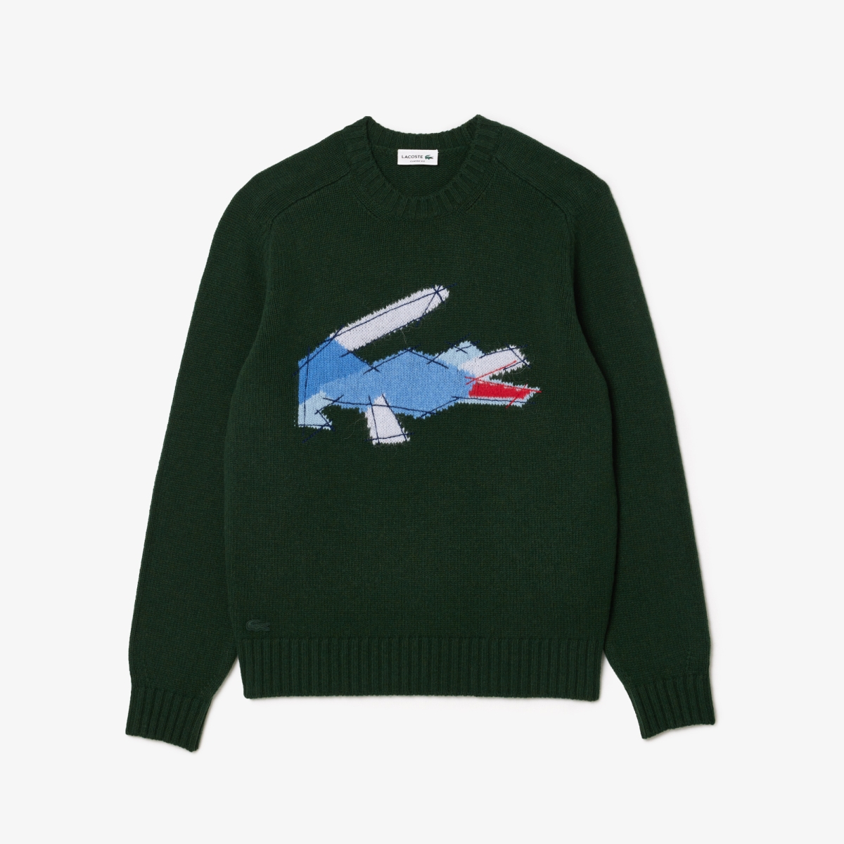 Crocodile Motif Wool Crew Neck Sweater