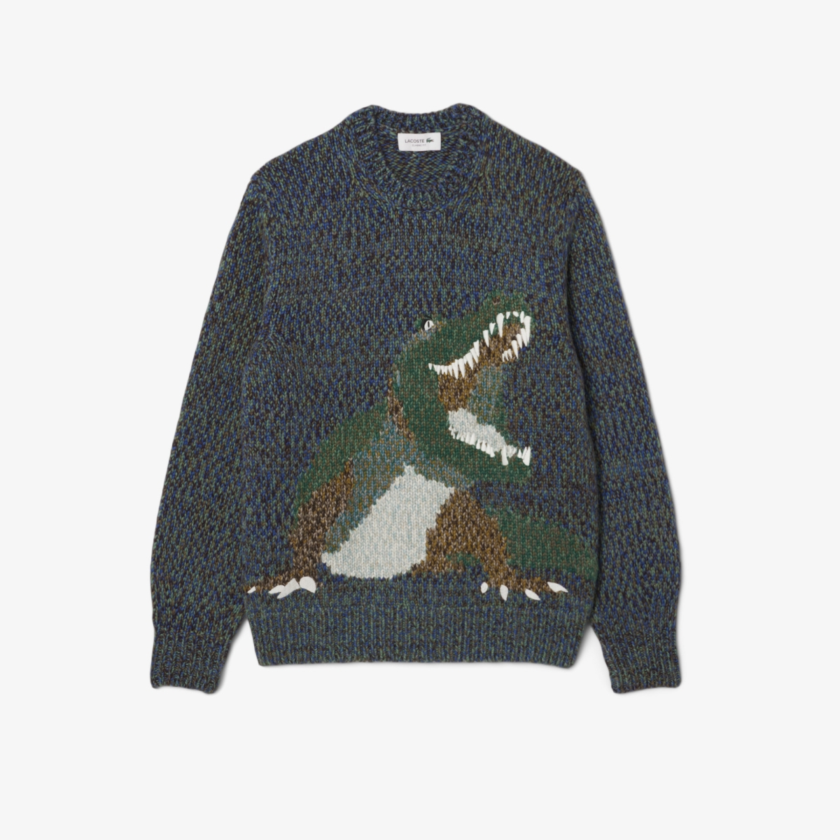 Mercerized Knit Intarsia Crocodile Sweater in Bleu France Mouline