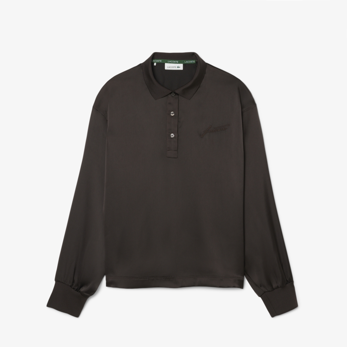 Long Sleeved Oversized Satin Polo Shirt