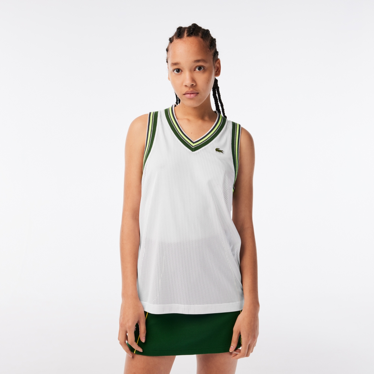 Women's Lacoste Contrast V Neck Tank Top