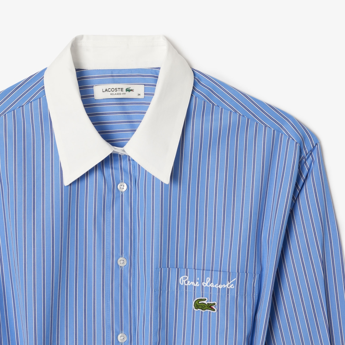 【LACOSTE】 ★ Cotton Flare Shirt Dress ★ Women's Loose Fit Belted Striped Cotton Poplin Shirt Dress