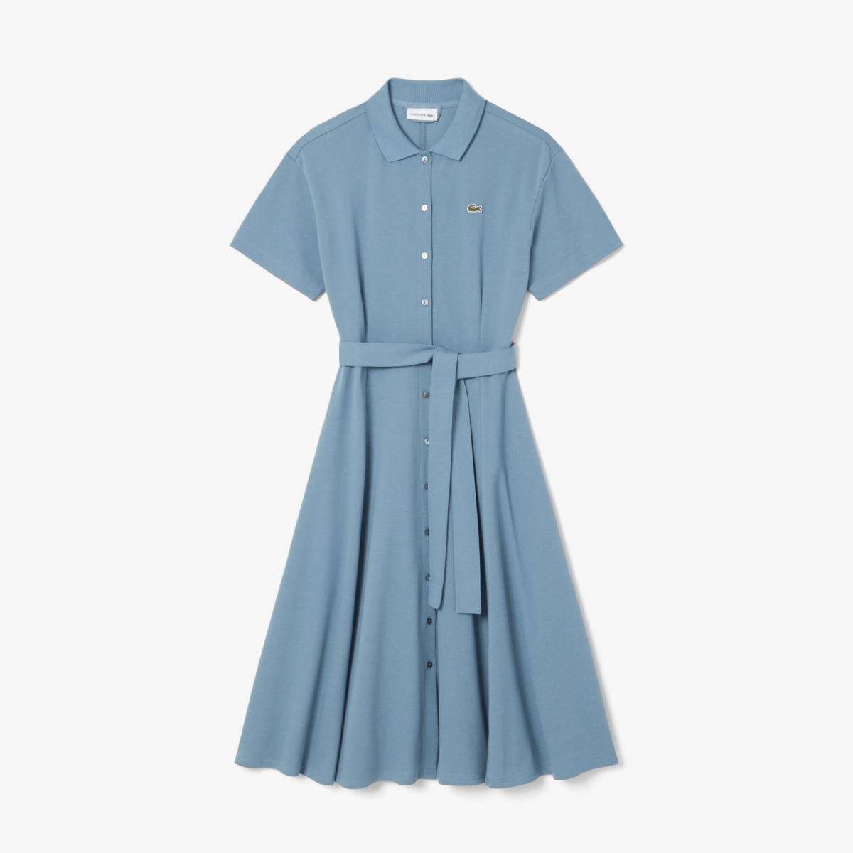 Flared Mini-Piqu Polo Dress in Navy Blue  166  Lacoste