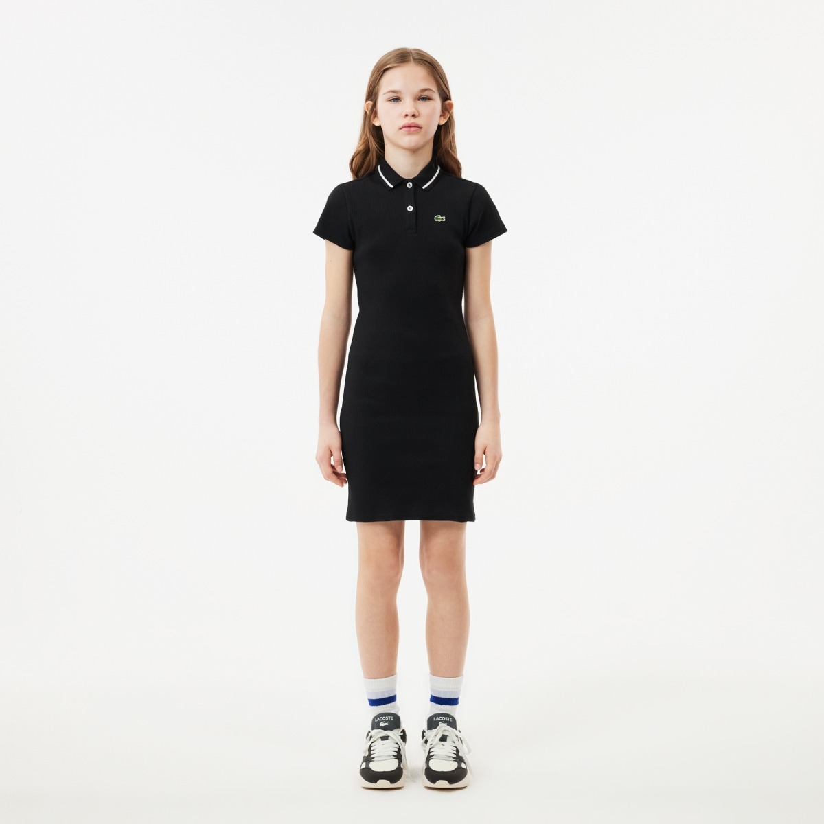 RANDEBOO RB shirring dress (Black)（Ribbed Knit Polo Dress） 
