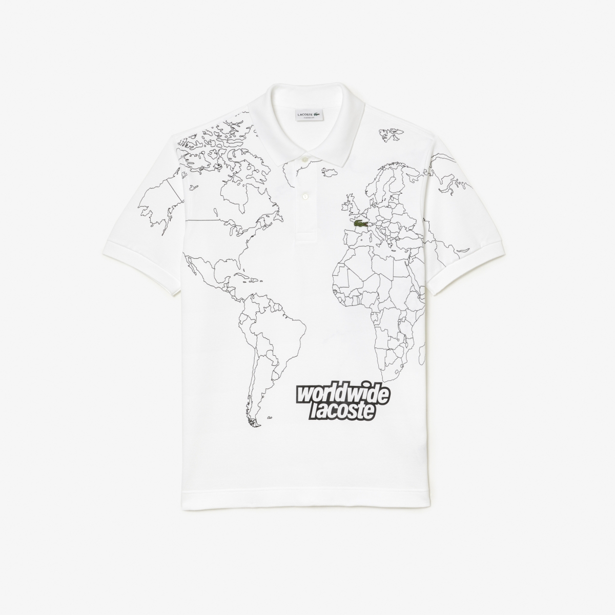 【WHITE】Open Collar Jacquard Mapping Print Men's Lacoste Printed Organic Cotton Piqué Polo Shirt in Reseda