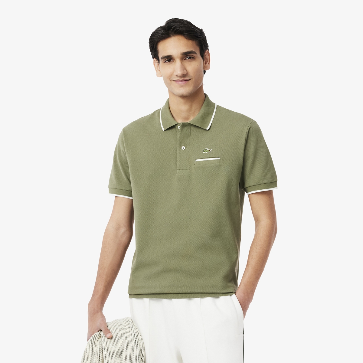 Classic Fit Pocket Accent L.12.12 Polo Shirt in Khaki/Flour • I4P