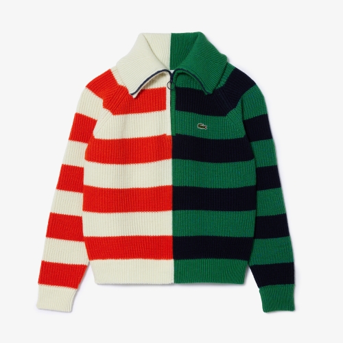 Wool Zip Neck Contrast Stripe colourblock Sweater