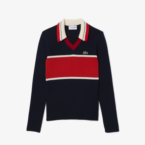 French Made Contrast Polo Neck Sweater 
