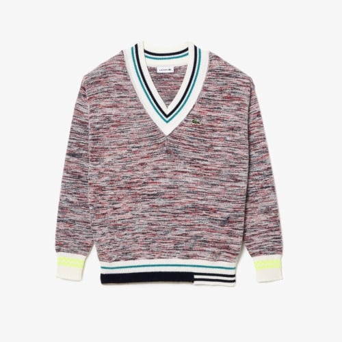 Contrast Stripe V Neck Alpaca Sweater