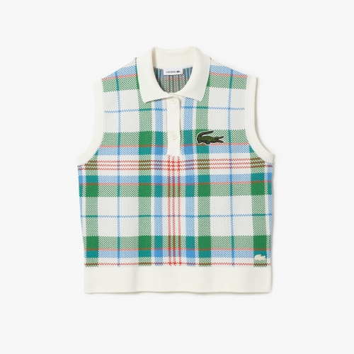 Women’s Lacoste Sleeveless Organic Cotton Check Polo Shirt