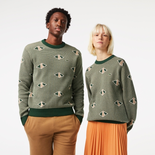 Unisex Lacoste Classic Fit Monogram Pattern Sweater 