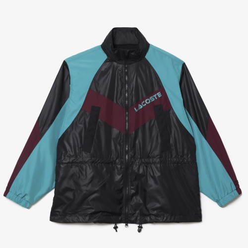 Oversized Hooded Colourblock Jacket with Adjustable Waist
