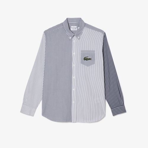 Unisex Lacoste Striped Crocodile Embroidery Shirt