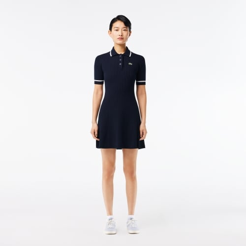 Flared Seamless 3D Flat Ribbed Polo Dress 
