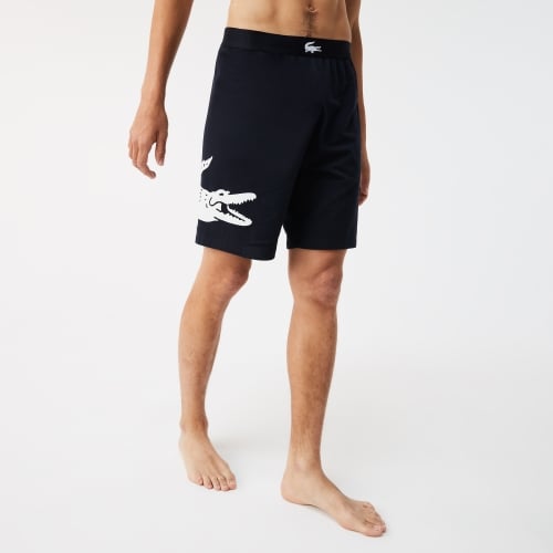 Men's Crocodile Print And Branded Stretch Cotton Indoor Shorts