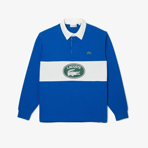 Men's Lacoste Branded Loose Fit Contrast Collar Rugby Polo