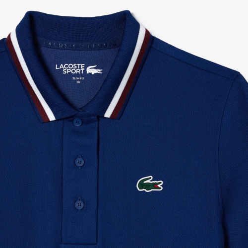 Piqué Tennis Polo Shirt with Contrast Striped Collar