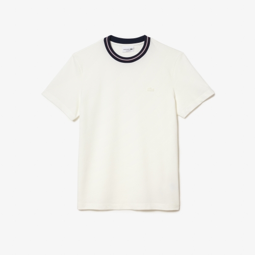 Stretch T-shirt with Striped Pique Collar