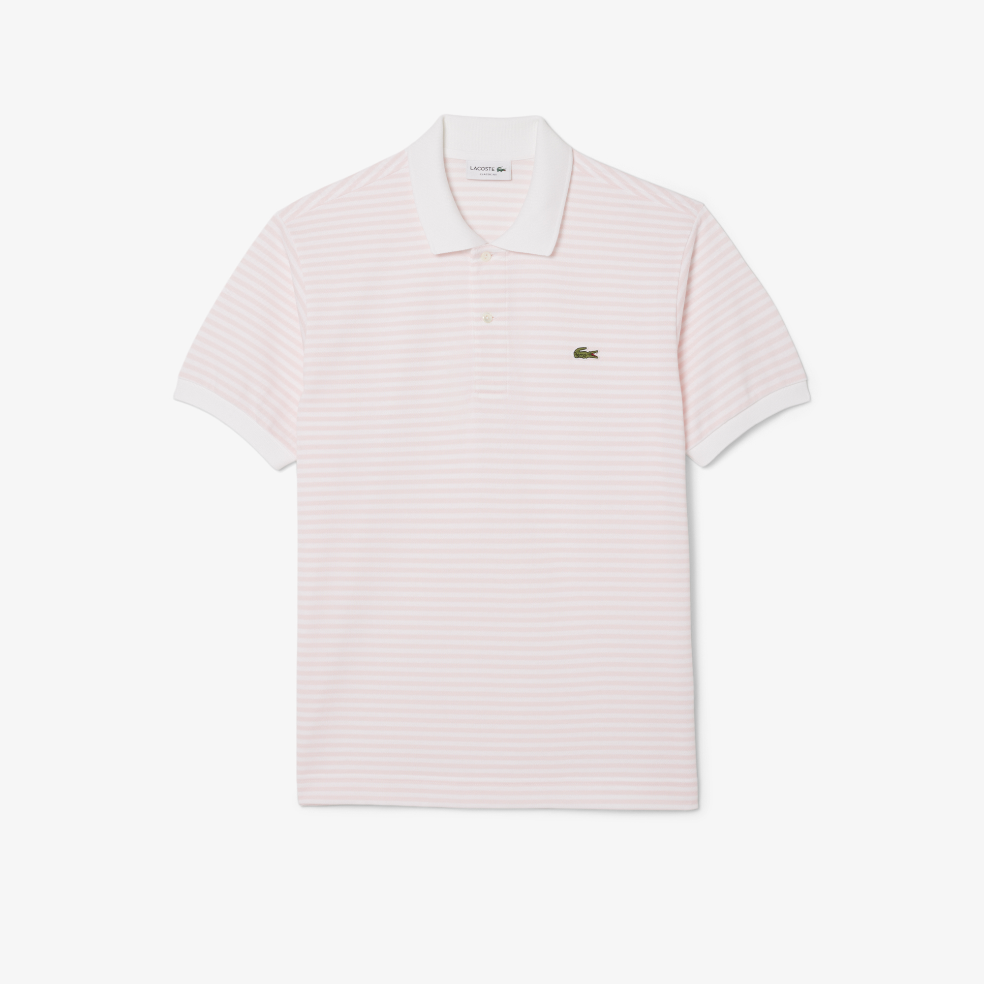 Original L.12.12 Striped Cotton Polo Shirt in White/Flamingo • DHI 